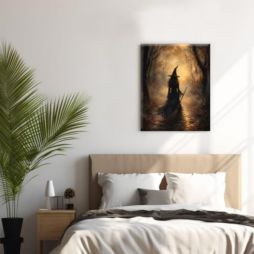 Halloween Witch Canvas Wall Art - Dark Forest Witch Wall Decor - Variation of THIS listing