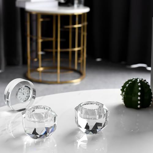 Crystal Tealight Candle Holders Pack of 2 - Handcut Faceted Design, 2.7x2.3 Inches Variation W2.7"×H2.3"