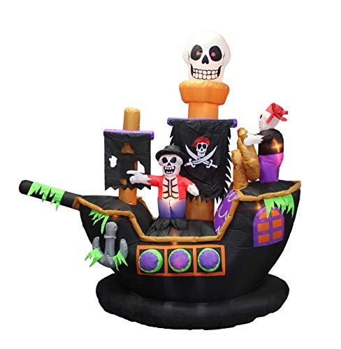 7 Ft Halloween Inflatable Skeletons & Ghosts on Pirate Ship with Lights