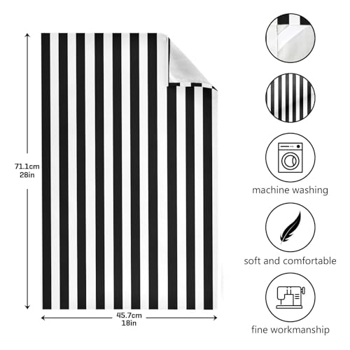 Stripe Kitchen Towels 4 Pack - White & Black Dishcloths, 18x28 Inches, Absorbent & Quick Dry