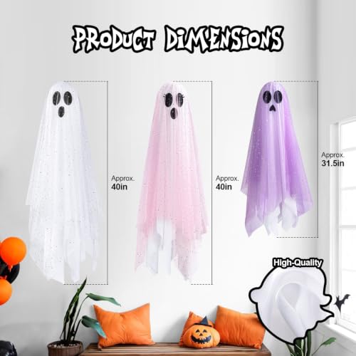 Halloween Ghost String Lights 3-Piece Outdoor Indoor Decor with 8 Lighting Modes