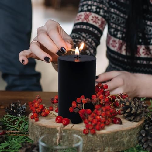 Black Unscented 2x3 Inch Pillar Candles - Dripless & Long Burning, Set of 4