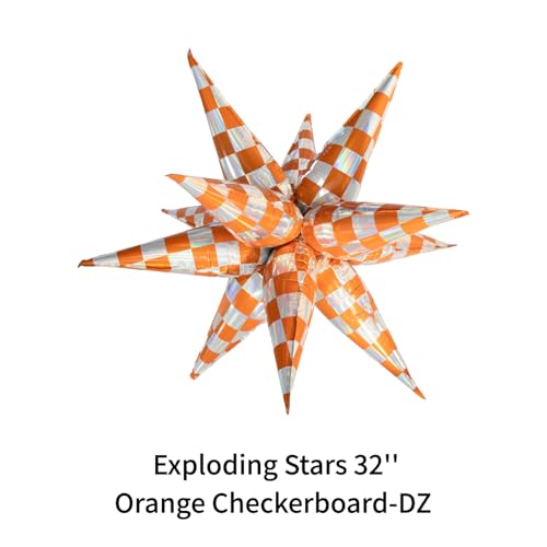 Gingham Orange Balloons Set with Disco & Party Decorations - Variation of Gingham Orange