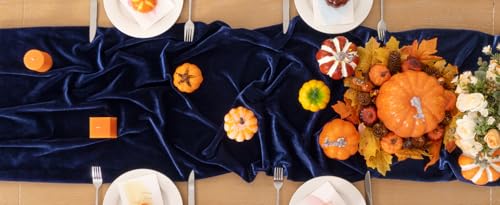 Navy Blue Velvet Table Runner 20 x 120 Inch - Fall Winter Home Decor, Elegant Dining Accessory - Variation 3