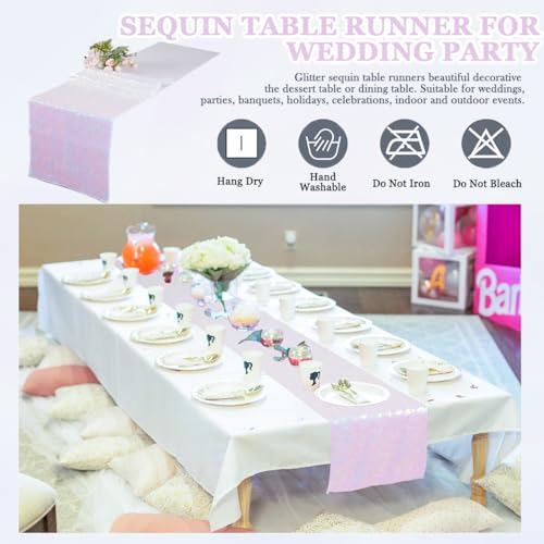 Iridescent Sequin Table Runners 12x120 Inches Pack of 6 for Weddings & Parties