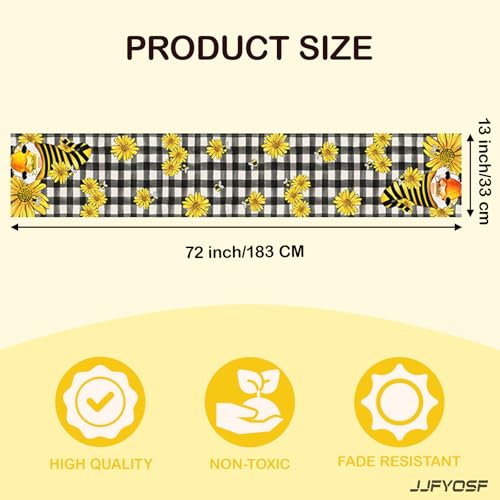 Bee Gnome Table Runner with Sunflower Design - Rustic Farmhouse Kitchen Decor, 13x72 Inch (Sunflower Bee Gnome)