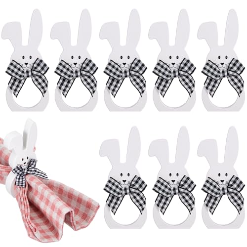 Wooden Easter Bunny Napkin Rings - White, Set of 8 for Table Decoration