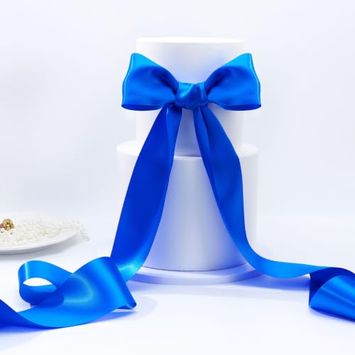 3 Inch Electric Blue Double Face Satin Ribbon for Bows & Gift Wrapping - 10 Yards