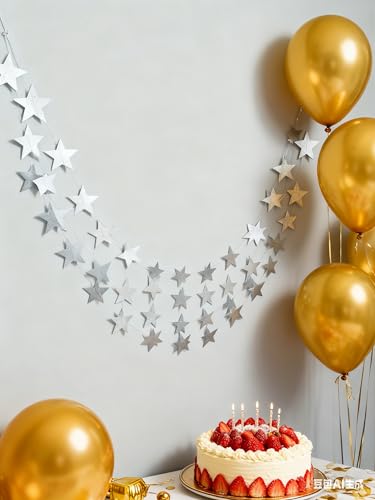 2 Pack Silver Star Garland Banner - 26ft Holiday Party & Wedding Decorations