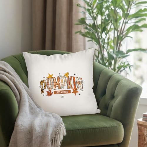 Fall Pumpkin Throw Pillow Cover 18x18 - Autumn Decor, Linen Texture - Fall4