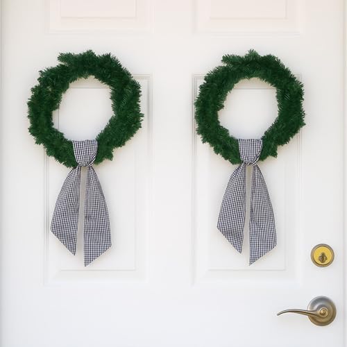 Black Gingham Wreath Bow Set - 2 Pack for Door Decoration - Modern Farmhouse Style - Variation: Black