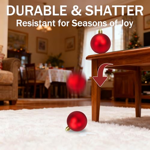 Red Christmas Ornaments Set - 24 Shatterproof Holiday Tree Bulbs