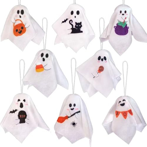 Halloween Ghost Tree Ornaments Set - 8 Reusable Felt Decorations for Indoor & Party Decor