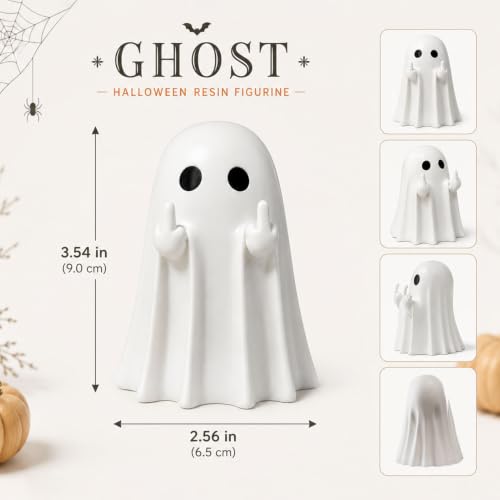 Halloween Ghost Figurines Set - White Indoor Decor with Humorous Middle Finger Design - 2 Pcs