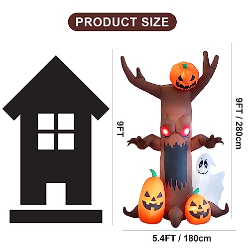 9ft Ghost Pumpkin Halloween Inflatable Decoration with LED Lights for Outdoor Yard Garden