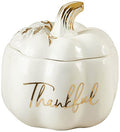 White Ceramic Pumpkin Bowl with Lid - Fall Thanksgiving Decor & Candy Dish