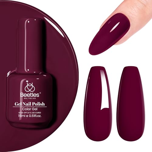 Dark Red Gel Nail Polish - Mellow Plum, 15ML Cherry Color, Easy DIY Manicure - Variation C