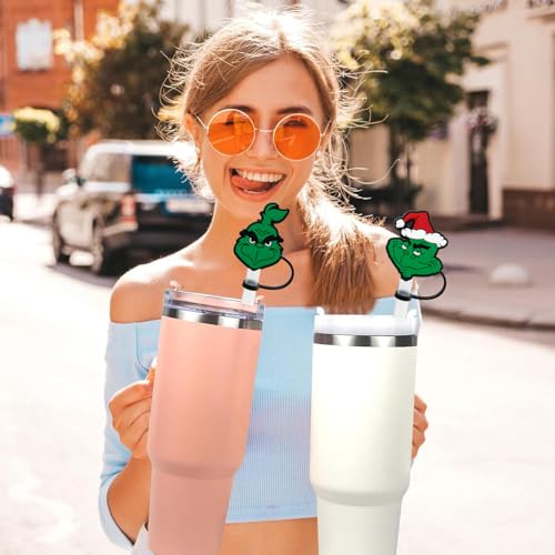 Christmas Straw Cover Caps for 30 & 40 Oz Tumblers - Reusable Silicone Straw Tips (6 Pack)
