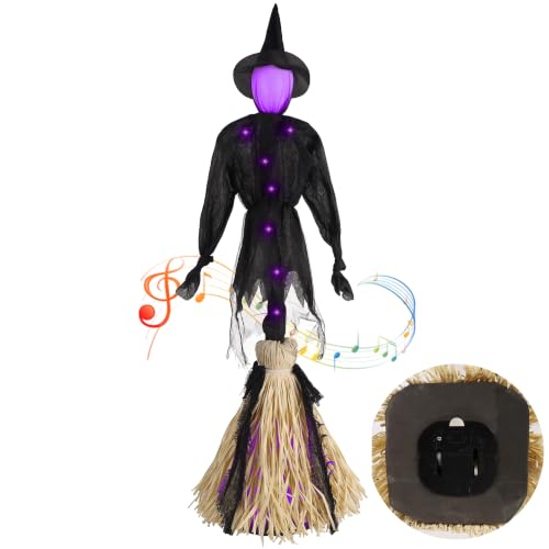 Purple Walking Style Animated Witch Broom Halloween Decor Light & Sound