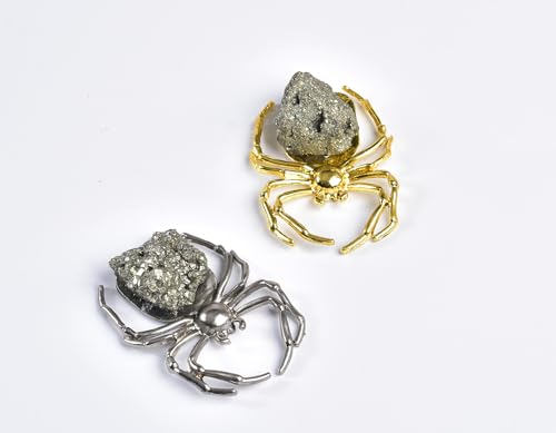 Halloween Spiders Decoration Set - Small Pyrite & Alloy Spider Figurines, 2 Pieces - Variation of B Spider Mixed 2Pcs