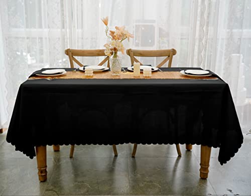 Black Rectangular Tablecloth 60 x 120 Inches + 6 Napkin Cloths - For Dining & Events