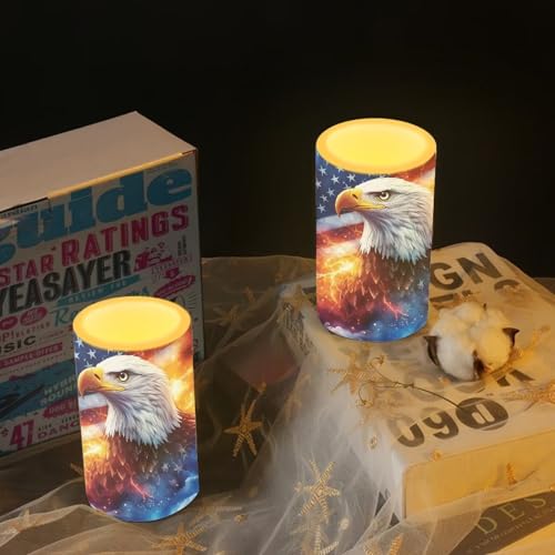 4th of July Indoor Flameless Candles with Eagle American Flag - Remote & Timer Set of 2