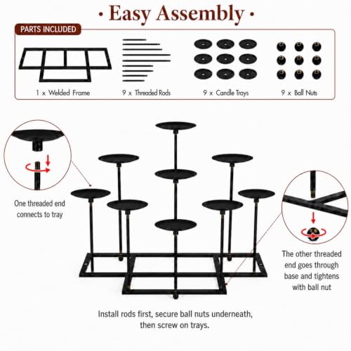 9 Pcs Pillar Fireplace Candle Holders Set - Multi-Level Iron Mantle Decor