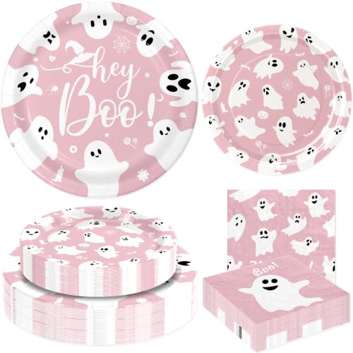 Halloween Ghost Paper Plates and Napkins Set - Multicolor, Serve 60 Guests