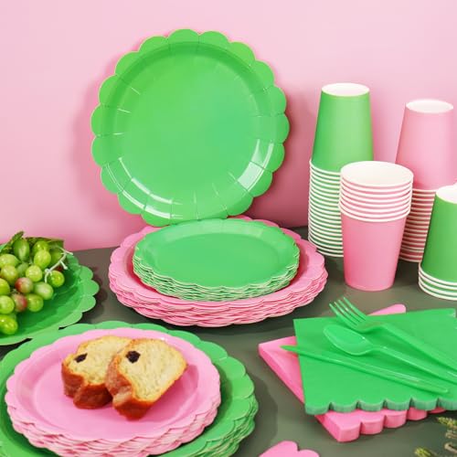 Halloween Witch Party Tableware Set for 50 Guests - Green & Pink Disposable Plates Cups Napkins Utensils