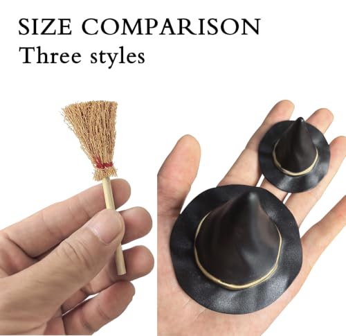 14-Piece Mini Witch Hat and Broom Halloween Party Decor Set