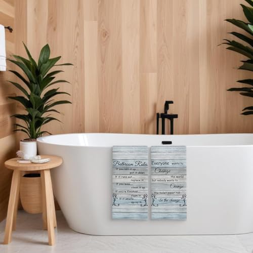 Funny Bathroom Rules Hand Towels Set of 2 - Classic Style Rustic Farmhouse Decor