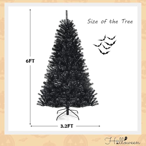 6ft Black Artificial Christmas Tree with Purple LED Lights - Halloween & Holiday Decor