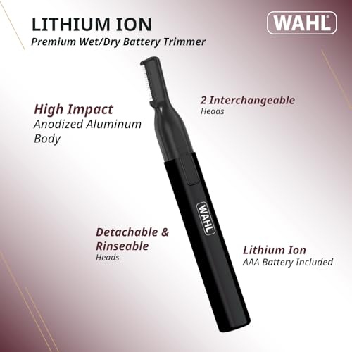 Wahl Canada Premium Lithium Ear, Nose & Brow Trimmer, Power and Precision for Men's Grooming, Wet/Dry Black Pen Trimmer, Model 5536