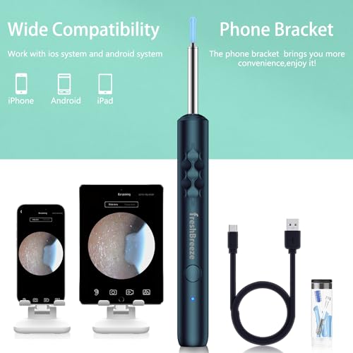 Ear Wax Removal Tool with Camera & Light - Blue 8-Piece Ear Cleaning Kit for iOS & Android