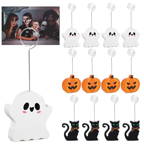 Halloween Wooden Place Card Holders Set of 12 Ghost Pumpkin Black Cat Table Markers