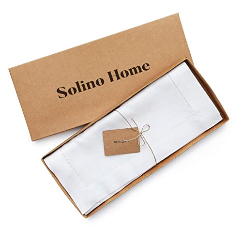 Solino Home 100% Linen Table Runner White 14x108in Classic Hemstitch Variation 01