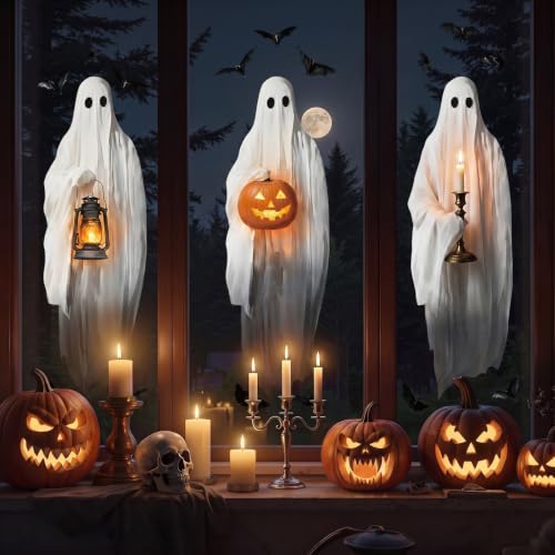 Halloween Ghost Window Clings - Extra Large Spooky Decals - White Variation