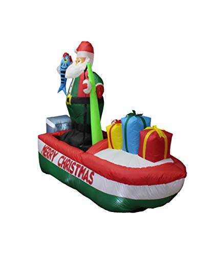 8 Foot Inflatable Santa Claus on Fishing Boat Outdoor Holiday Decor