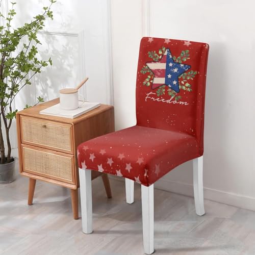 Patriotic 4th of July Chair Covers Set of 4, Red White Blue American Flag Slipcovers