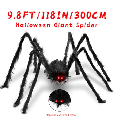 9.8FT Giant Scary Halloween Fake Hairy Spider Decor - Indoor & Outdoor Black Spooky Prop