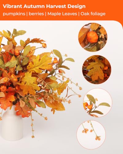 Artificial Fall Foliage Stems for Vase Bouquet - 6 Pack Orange Autumn Decor