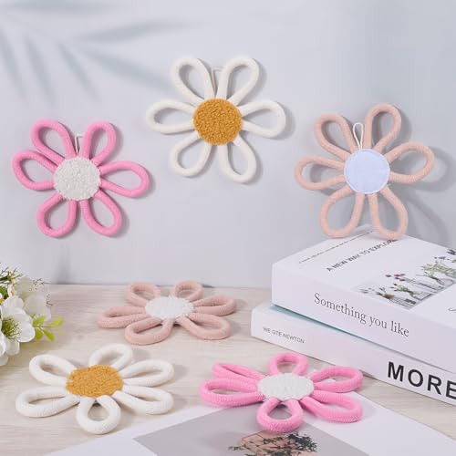Boho Daisy Wall Decor Set - Cotton Woven Flower Art for Nursery & Home