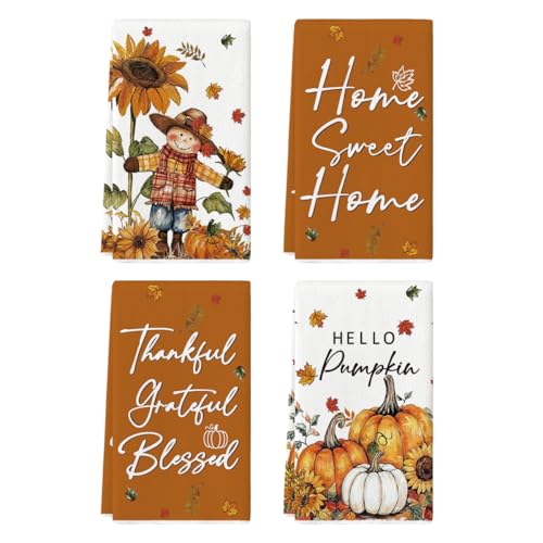 Fall Pumpkin & Scarecrow Kitchen Towels Set of 4 18x26 Inch - Kitchen Decor & Dish Cloths