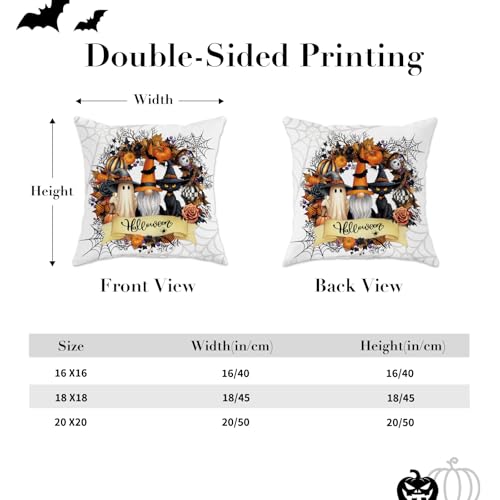 Halloween Velvet Pillow Covers Set of 4 - 18x18 Inch Spooky Cat Pumpkin Ghost Decor - Pumpkin Bow Variation