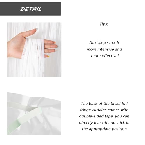 White Foil Fringe Curtain 3.3×8.3FT - 2 Pack Metallic Tinsel Party Streamers