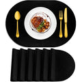 Oval Heat Resistant Placemats Set of 6 - Waterproof & Washable Table Mats, 12x17 Inch, Black