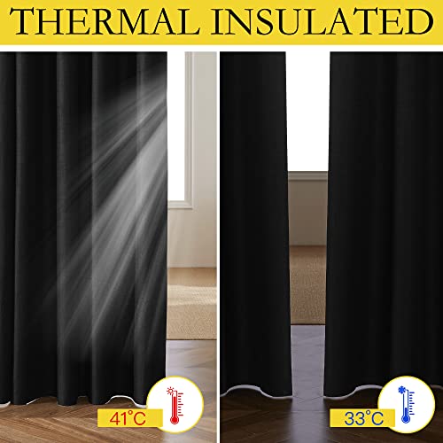 NICETOWN Blackout Linen Look Curtains 62x84 Inches Pack of 2 Black - Thermal & Soundproof Window Drapes for Bedroom & Living Room