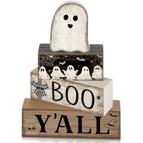 Little Ghost Halloween Wooden Tiered Tray Decor - 4 Pieces, Spooky Whimsy