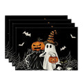 Halloween Bat Placemats Set of 4 - Black Ghost Bat 12x18 Inch Rectangular Decor