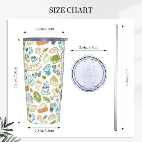 Green White Morning Breakfast Pattern 20oz Stainless Steel Travel Mug with Straw